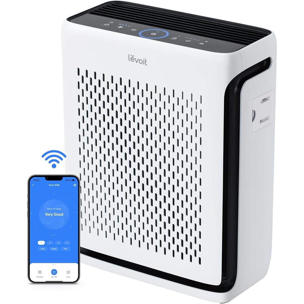 LEVOIT Air Purifier for Home Large Room Up to 1073Ft² with Air Quality Monitor, AHAM VERIFIDE, Smart WiFi, Washable Pre-Filter, HEPA Sleep Mode for Pets, Allergies, Dust, Pollen, Vital 100S-P, White : Home & Kitchen