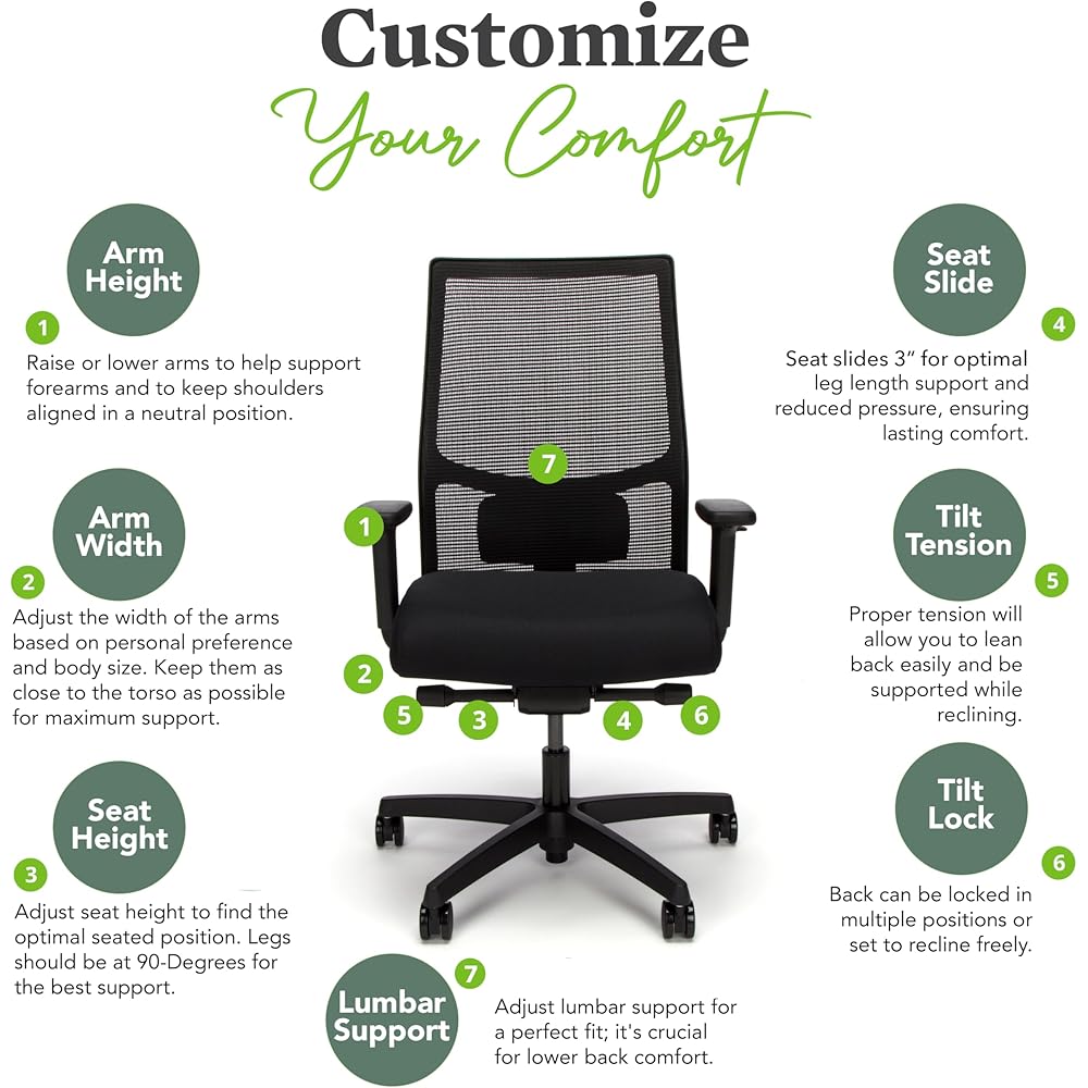 HON Ignition 2.0 Ergonomic Office Chair, Adjustable Tilt, Swivel Wheels, Comfy for Long Hours, Home Office Desk Chairs, Black