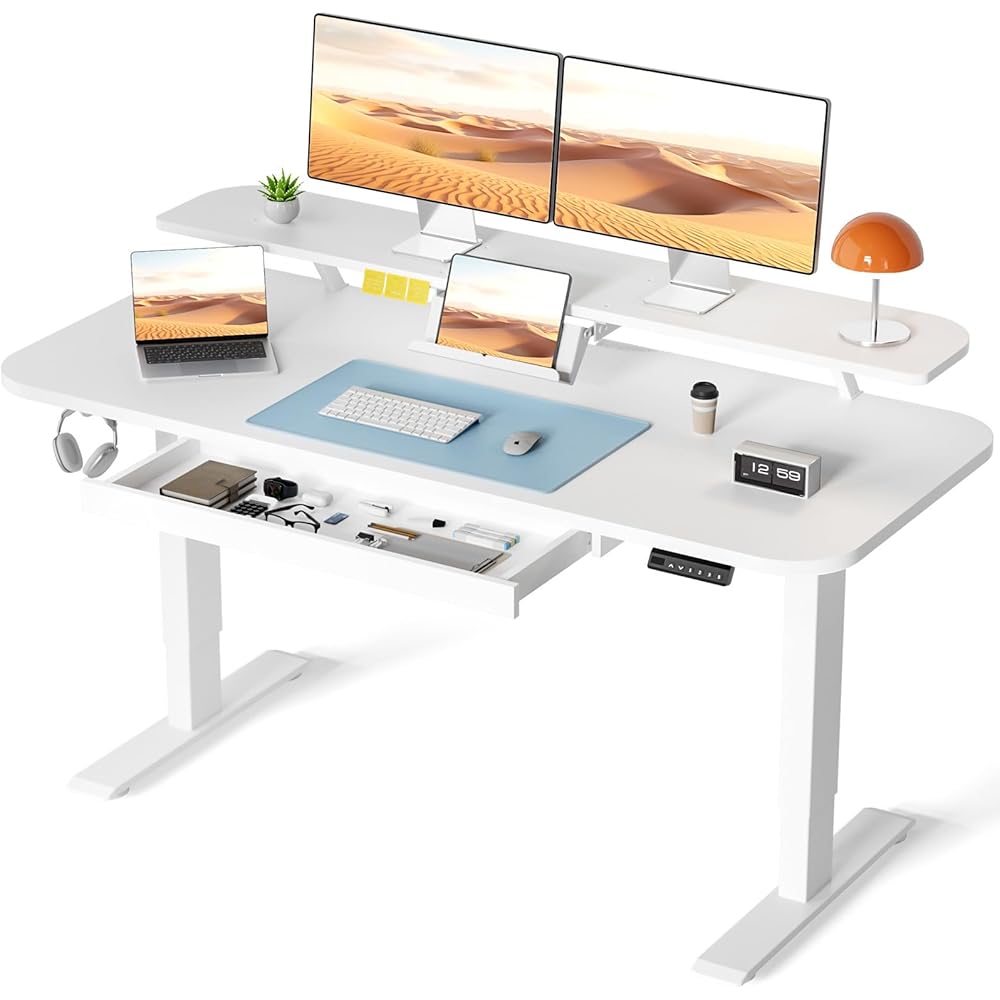 COMHOMA Electric Standing Desk with Drawers, 48 x 24'' Sit Stand up Desk with Monitor Stand, Laptop Stand, Height Adjustable Ergonomic Home Office Computer Desk with Memory Preset Controller : Home & Kitchen