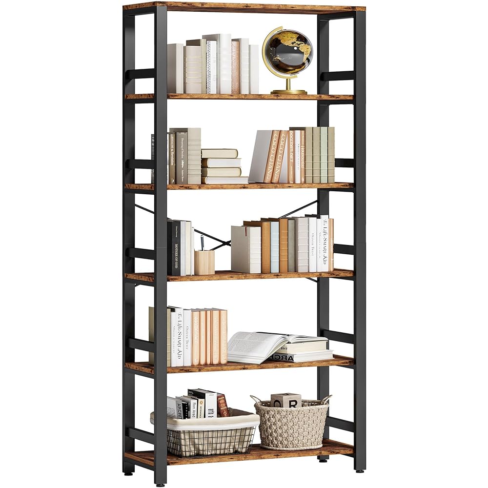 IRONCK Bookshelf, 31.5in Wide Shelf 6 Tier Bookcase, 110lbs/shelf Vintage Industrial Style Bookshelves for Bedroom, Living Room and Home Office, Vintage Brown : Home & Kitchen