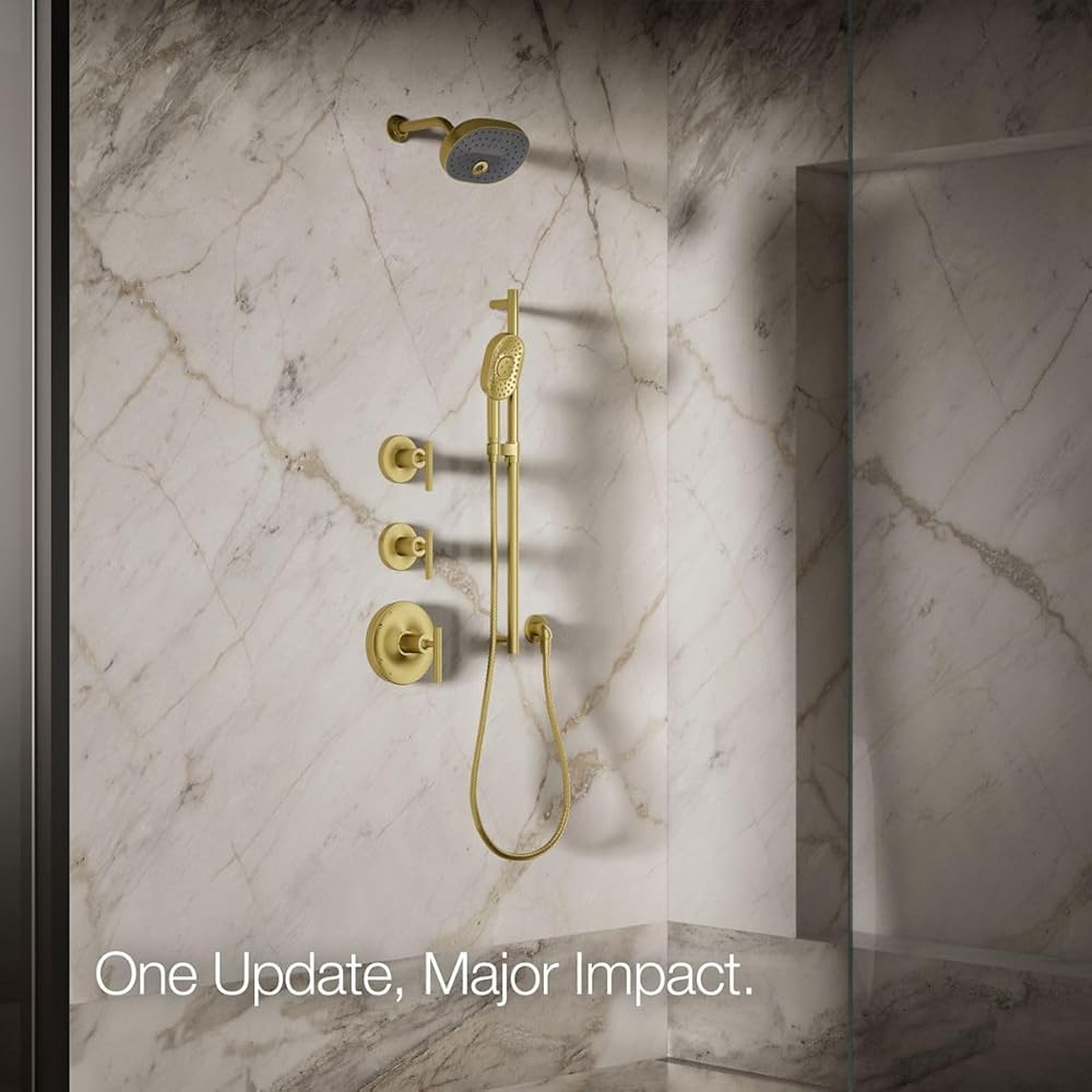 KOHLER 26290-2MB Statement Three-Function SHOWERHEAD, Maximum Spray Performance with Mode Selector Buttons, Vibrant Brushed Moderne Brass, 2.5 GPM -