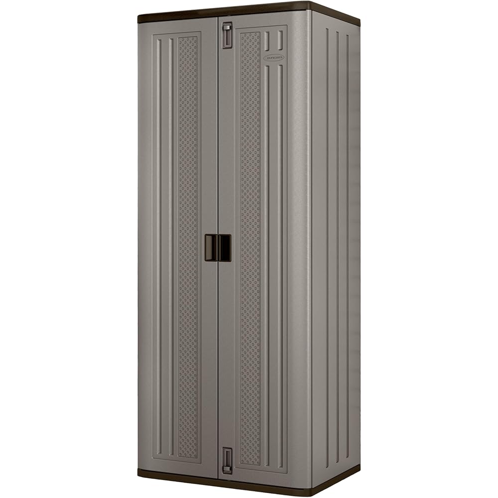 Suncast Tall Storage Cabinet, Platinum Resin Outdoor & Garage Storage Cabinet with Doors & Shelves, Plastic, Weather-Resistant, Lockable, Freestanding Utility Closet for Tools & Supplies, Made in USA : Home & Kitchen