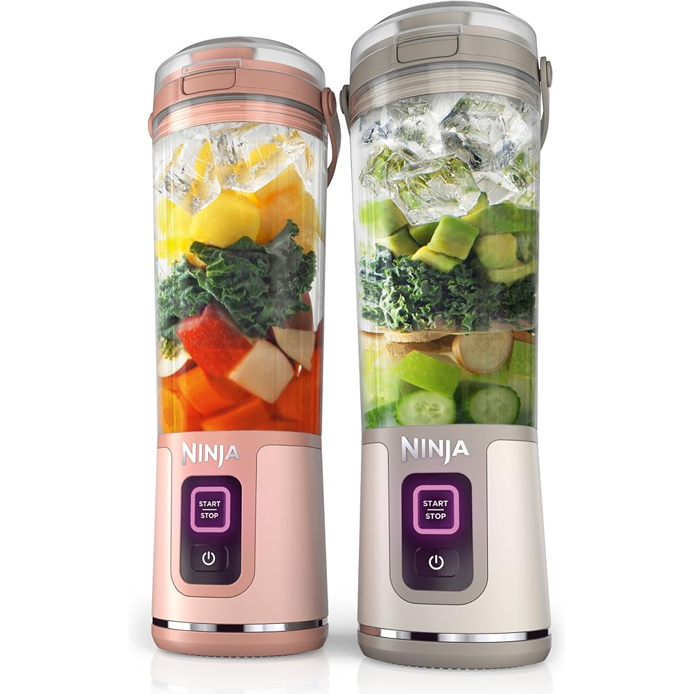 Ninja BC155PS Blast Two-Pack Portable Blender, Cordless, 18oz. Vessel, Personal Blender-for Shakes & Smoothies, BPA Free, Leakproof-Lid & Sip Spout, Rechargeable, Dishwasher Safe Parts, Peach & Stone: Home & Kitchen