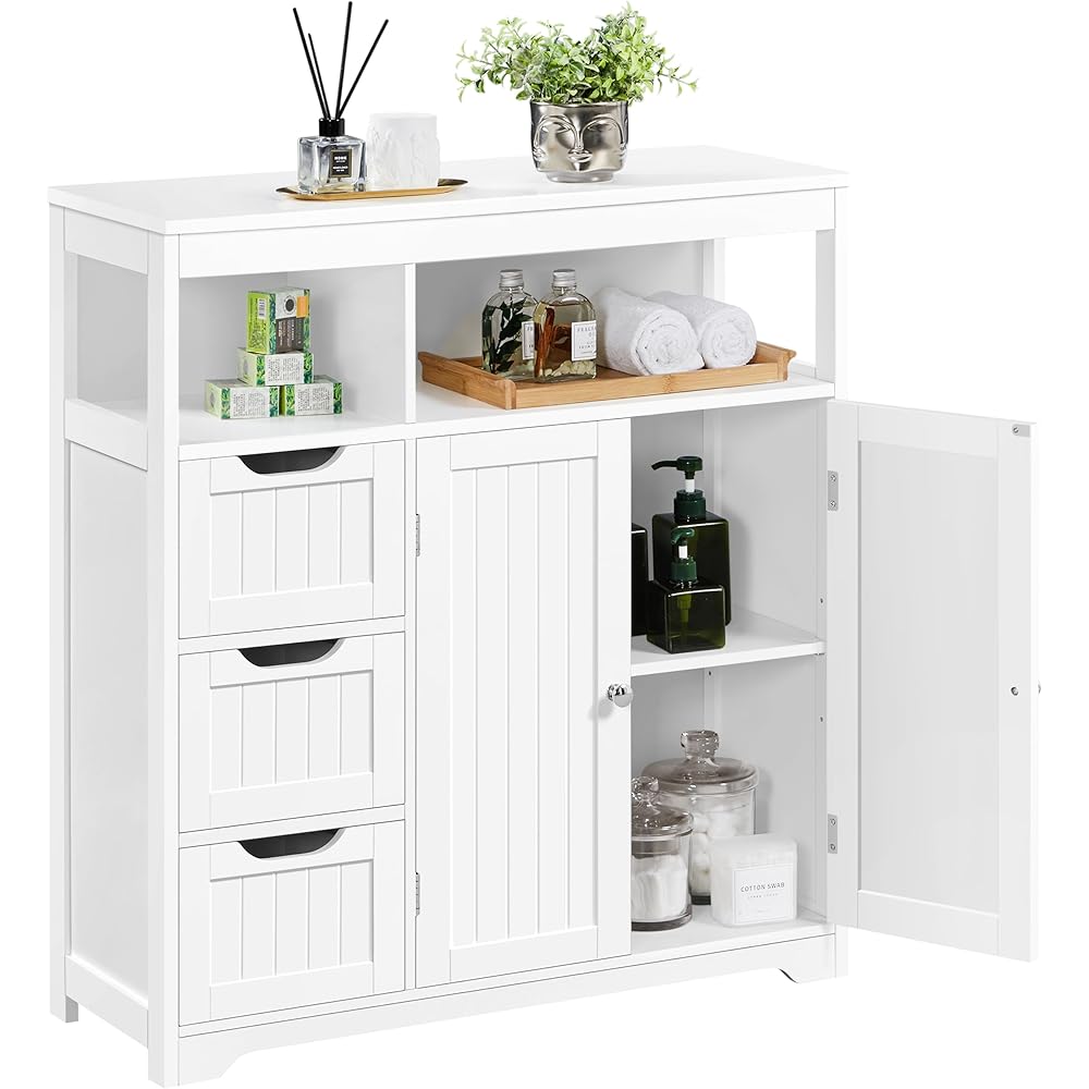 Yaheetech Bathroom Floor Cabinet, Wooden Storage Organizer with 3 Drawers and 2 Open Shelves, Freestanding Storage Cabinet with a Large Bottom Cabinet for Bathroom, Living Room, Kitchen, White : Home & Kitchen