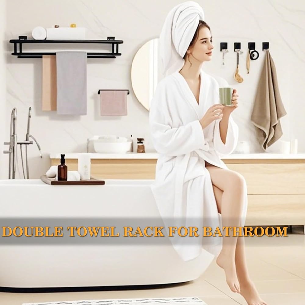 Alise Double Towel Rack for Bathroom,24 Inch Bathroom Tower Holder Towel Shelf with Double Towel Bars Wall Mount,SUS304 Stainless Steel Double Tower Bar for Bathroom Wall,Towel Hanger Matte Black : Tools & Home Improvement