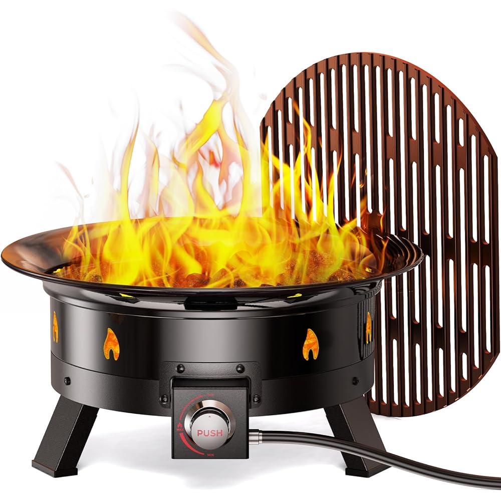 : Ciays Large Propane Fire Pit 19 Inch, Gas Fire Pit with Grill Grate, Folding Legs, Hose Hooks, Propane Tank Holder, Cover & Carry Strap, CSA Certified Portable Outdoor Fire Pit for Camping, 58,000 BTU : Patio, Lawn & Garden