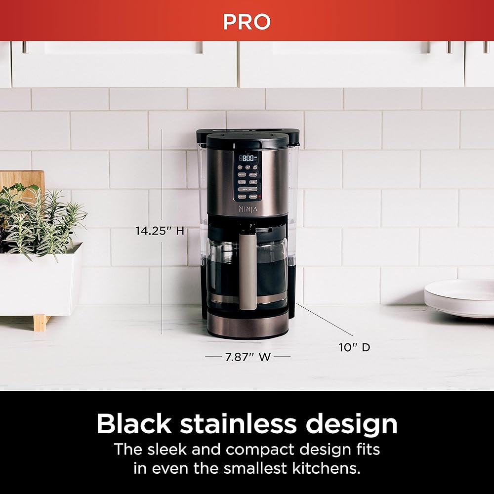 Ninja | Coffee Maker | 14-Cup Glass Carafe | Programmable | Includes Adjustable Warming Plate, Freshness Timer & Removable Water Reservoir | Black Stainless Steel | DCM201BK