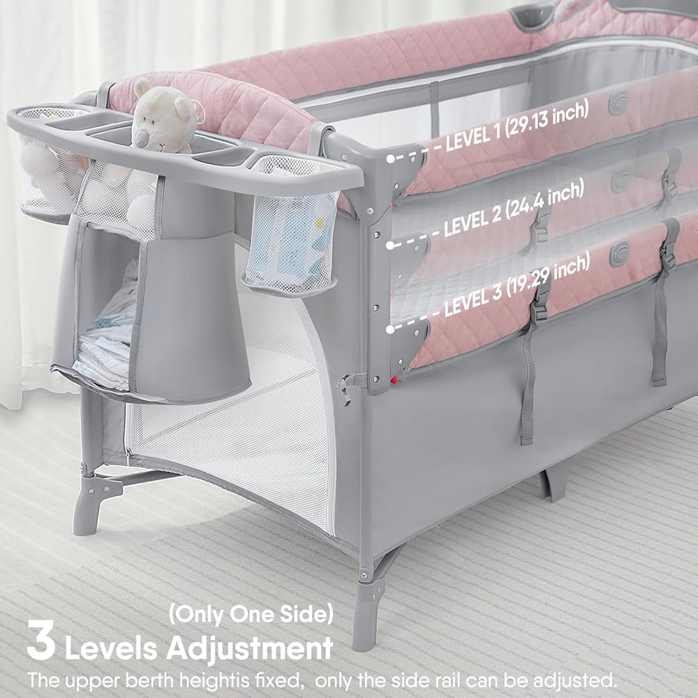 : ADOVEL Baby Bassinet Bedside Crib, Pack and Play with Mattress, Diaper Changer and Playards from Newborn to Toddles, Pink : Baby