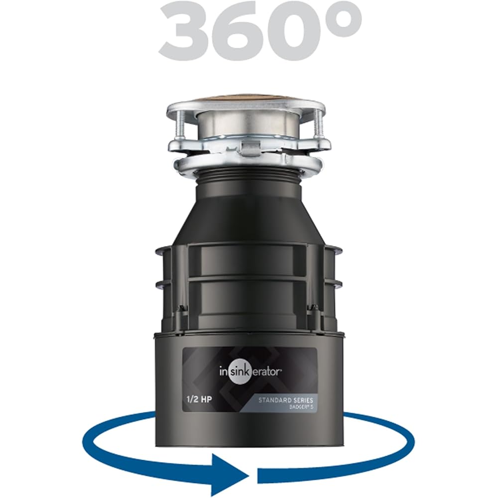 InSinkErator Badger 5 Garbage Disposal, Standard Series 1/2 HP Continuous Feed Food Waste Disposer, Black, Set of 1 - Garbage Disposal -