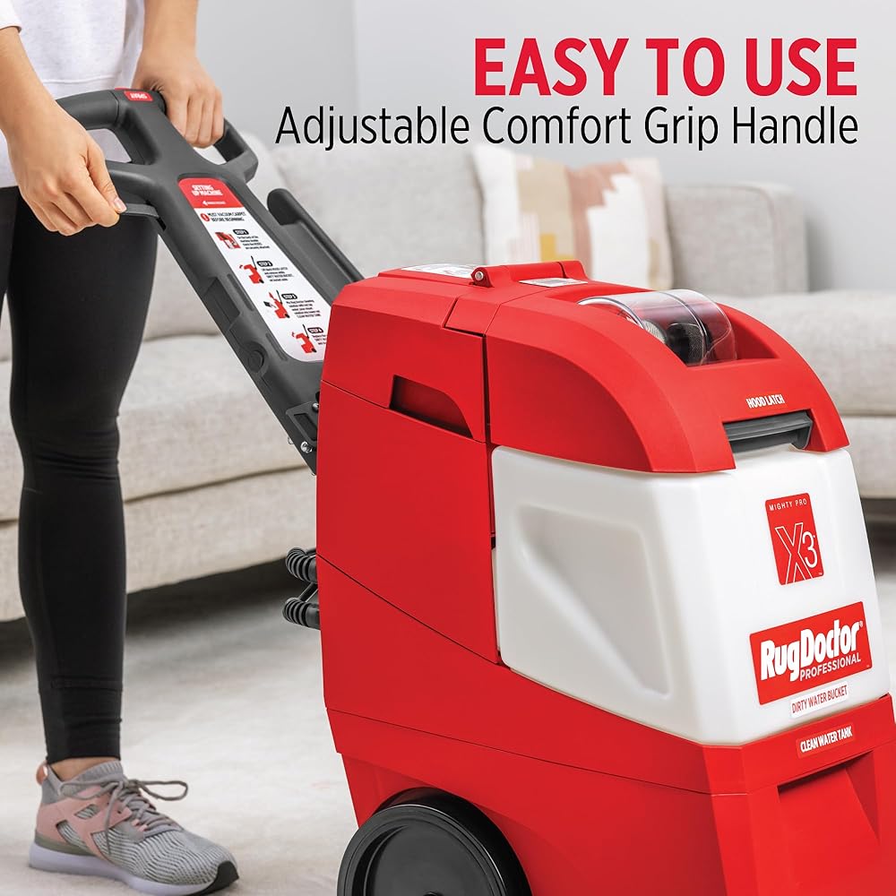 Rug Doctor Mighty Pro X3 Commercial Carpet Cleaner – Large Red Pet Pack, Includes 48 oz. Pet Carpet Cleaner Solution, Commercial Carpet Cleaning Machine, Powerful One Pass Cleaning System