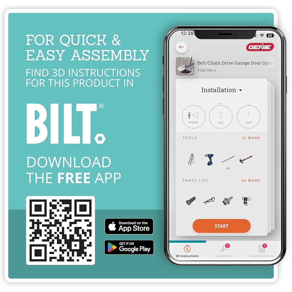 Genie 6072H-O Residential Wall Mounted Garage Door Opener, Black -