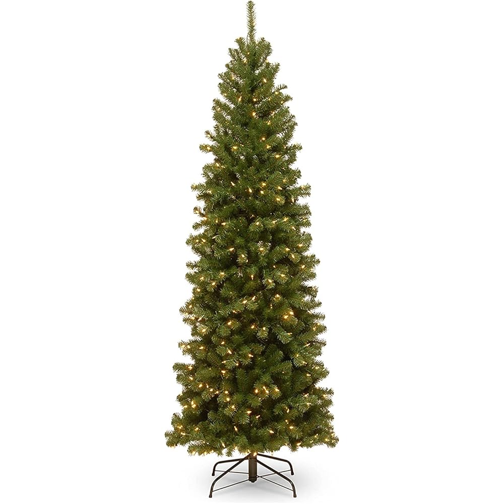 National Tree Company Pre-Lit Artificial Slim Christmas Tree, Green, North Valley Spruce, White Lights, Includes Stand, 7 Feet : Home & Kitchen