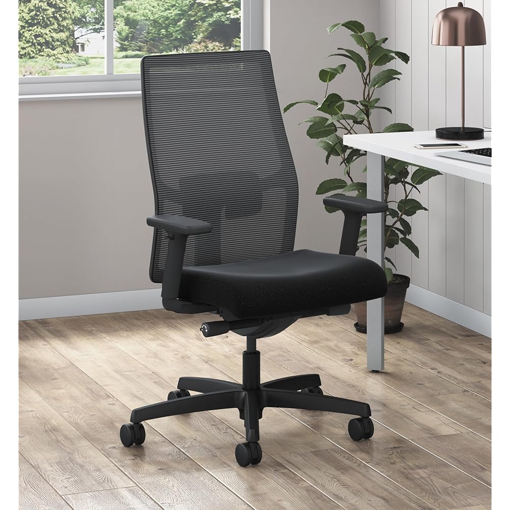 HON Ignition 2.0 Ergonomic Office Chair, Adjustable Tilt, Swivel Wheels, Comfy for Long Hours, Home Office Desk Chairs, Black