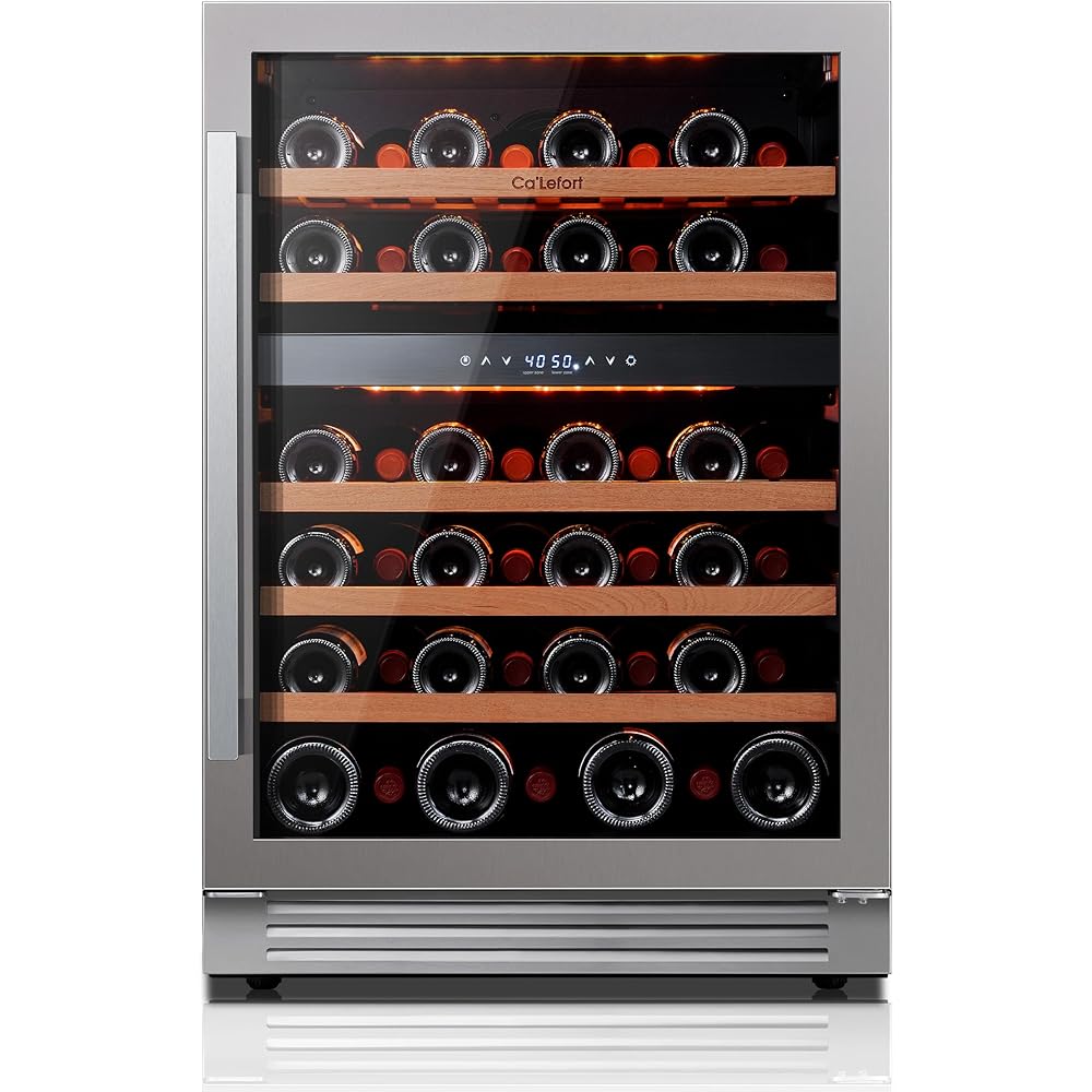 Ca'Lefort Wine Fridge & Cooler - 24 Inch 46 Bottle Wine Cooler Refrigerator, 40-65°F Dual Zone Wine Refrigerator Glass Door, 3 LED Built-in or Freestanding Fridge for Home/Bar/Kitchen (5.65 cu.ft) : Home & Kitchen