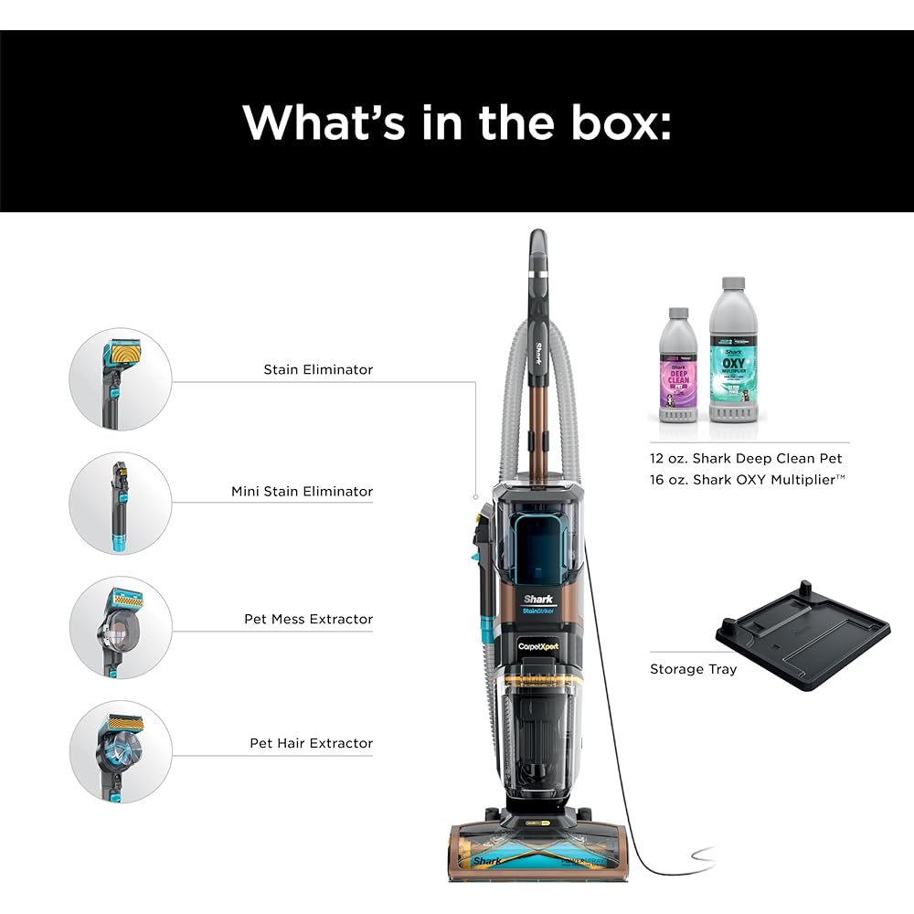 - Shark CarpetXpert HairPro with StainStriker, Upright Carpet, Area Rug & Upholstery Cleaner, Perfect for Pets & Hair Removal, Carpet Shampooer, 4 Cleaning Tools, Pet Cleaning Solution, Copper, EX301