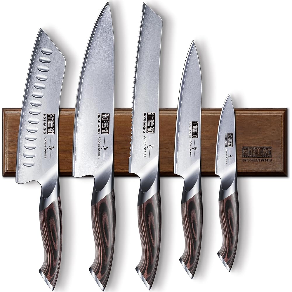 HOSHANHO Knife Set with Magnetic Knife Holder, 6 Pieces Japanese High Carbon Stainless Steel Kitchen Knife Sets, Ultra Sharp Professional Chef Knives Sets: Home & Kitchen