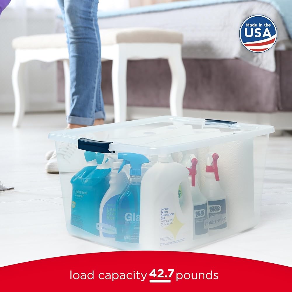 Rubbermaid Cleverstore 95 Qt Clear Storage Bins with Lids, 4-Pack, Stackable, BPA-Free, Made in USA : Industrial & Scientific