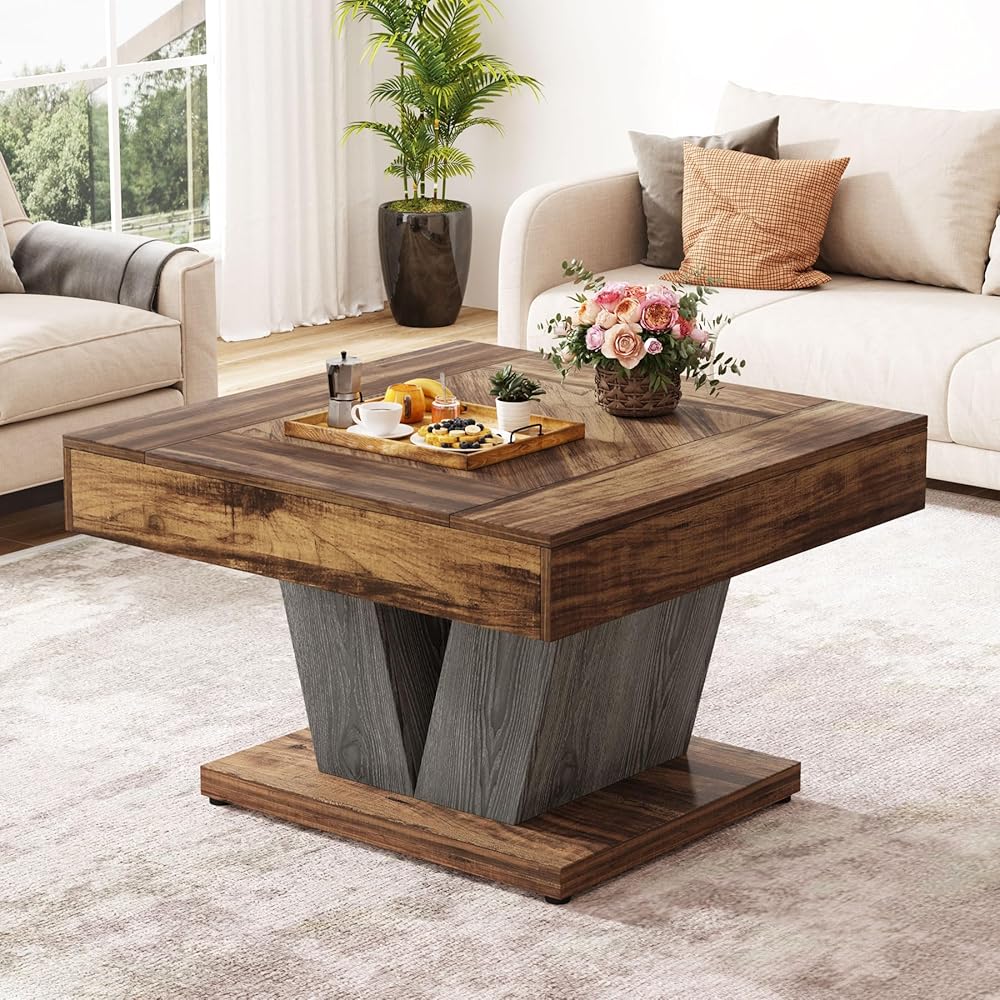 Tribesigns Square Coffee Table, Wood Center Table for Living Room, 31.5