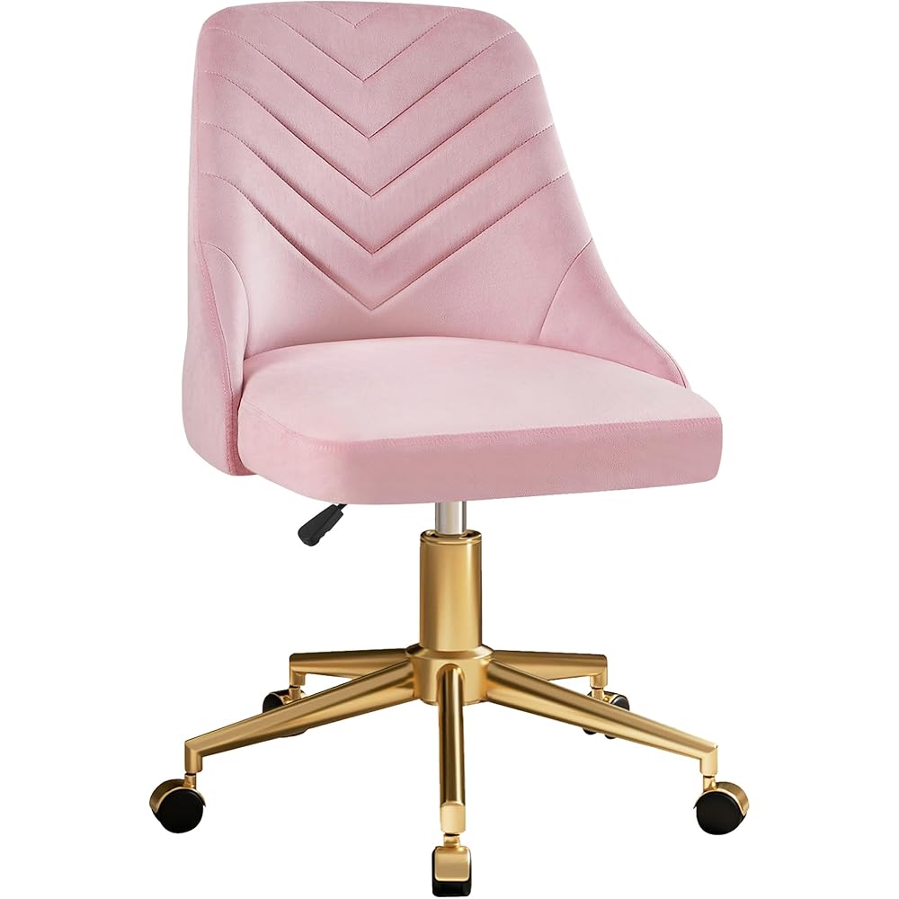 VECELO Velvet Vanity Desk Chair with Height-Adjustable for Office Living Room Bedroom Make Up Study, 360°Swivel, Wheeled Gold Base, Pink : Home & Kitchen