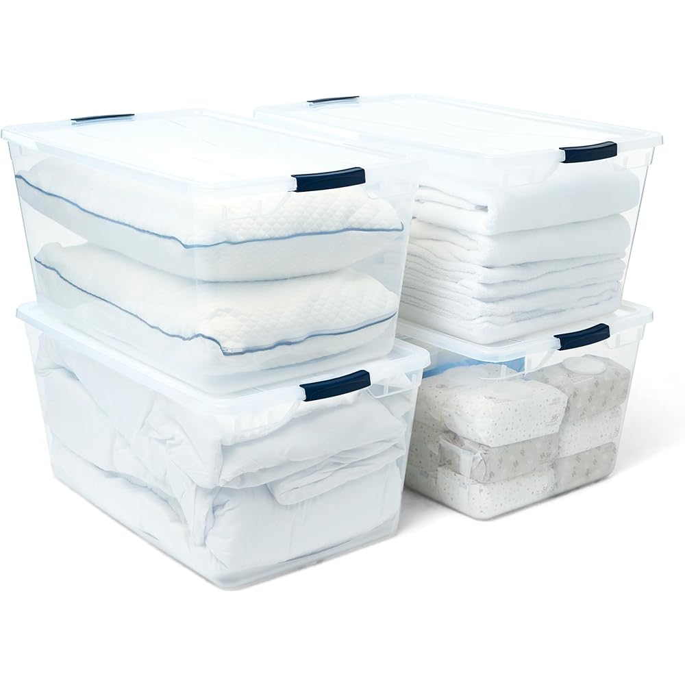 Rubbermaid Cleverstore 95 Qt Clear Storage Bins with Lids, 4-Pack, Stackable, BPA-Free, Made in USA : Industrial & Scientific