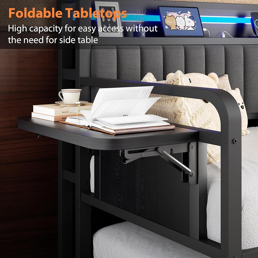 Daybed with Trundle and LED Light, Heavy Duty Metal Twin Bed Frame with Upholstered Storage Headboard & Charging Station, Day Bed Pop Up Trundle Bed Twin for Living Room,Bedroom and Guest Room (Black) : Home & Kitchen