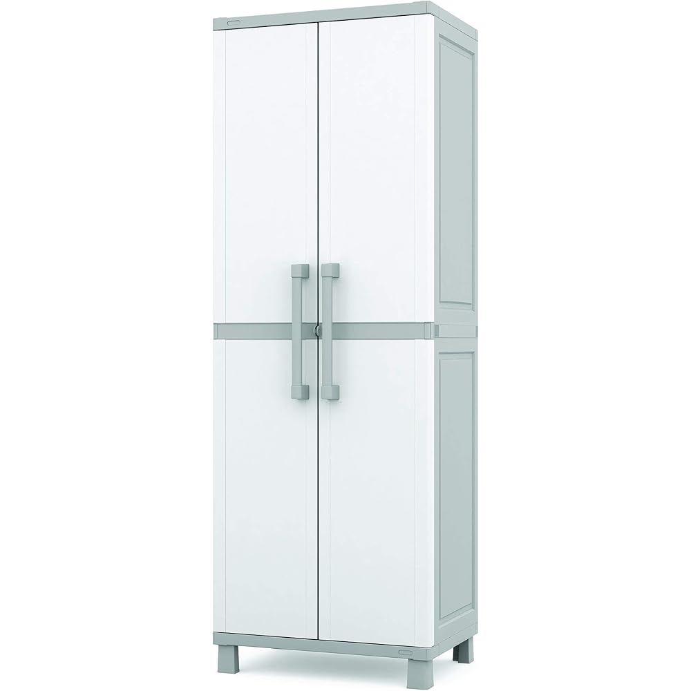 : Keter Storage Cabinet with Doors and Shelves for Laundry Room, Garage, Bathroom Accessories, Closet and Home Organization, White & Grey : Home & Kitchen
