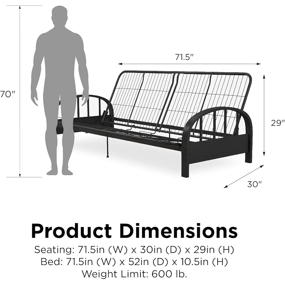 DHP Aiden Metal Futon Frame, Black : Home & Kitchen
