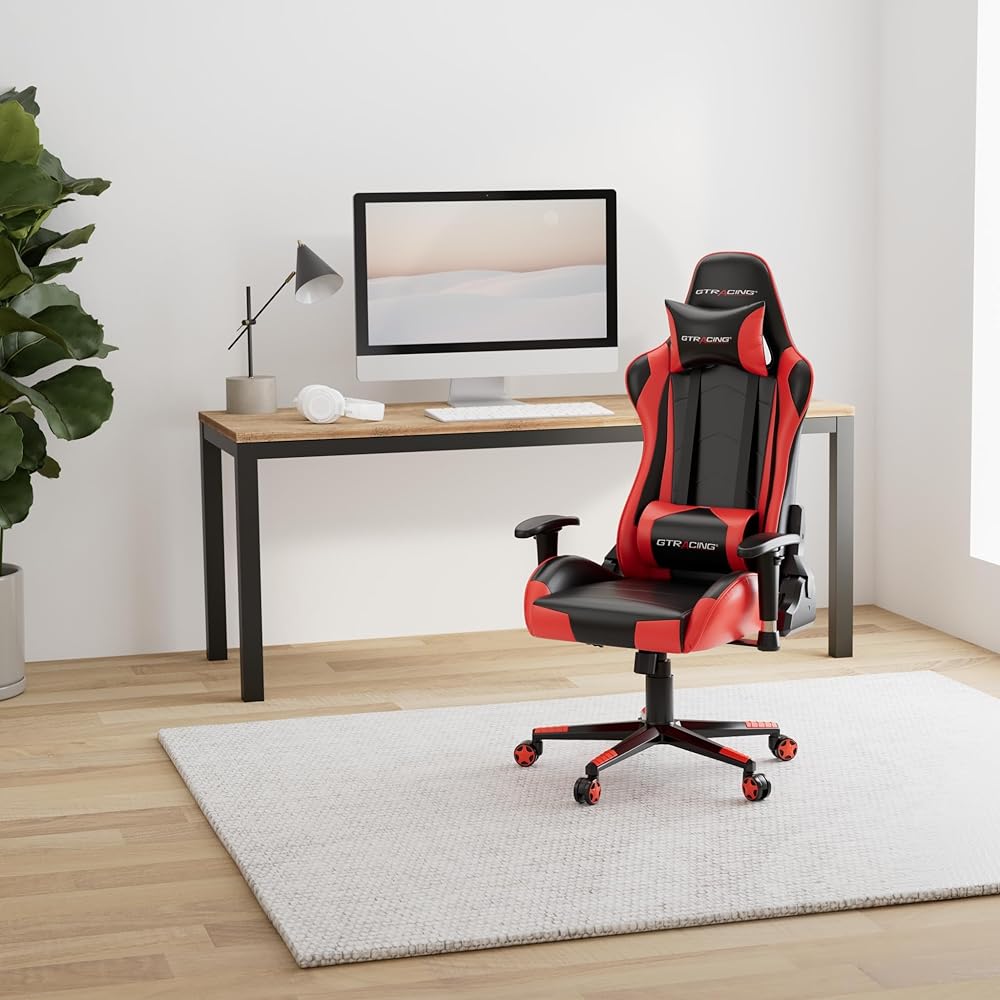 GTRACING Gaming Chair Racing Office Computer Ergonomic Video Game Chair Backrest and Seat Height Adjustable Swivel Recliner with Headrest and Lumbar Pillow Esports Chair (Red) : Home & Kitchen