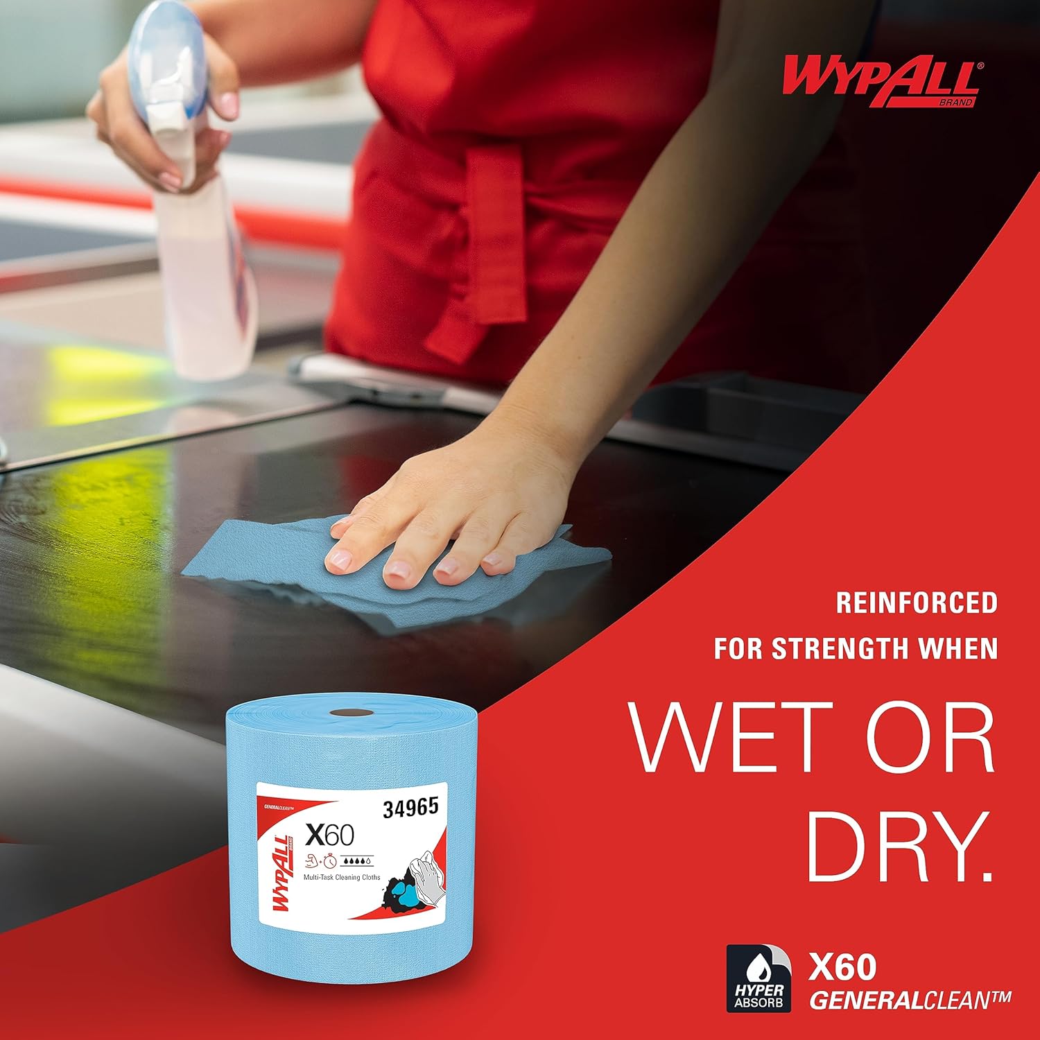 WypAll GeneralClean X60 Cloths Multi-Task Cleaning Wipes, Jumbo (34965), Strong and Absorbent Towels, Blue (1 Roll of 1,100 Sheets, 1,100 Sheet Total) : Health & Household