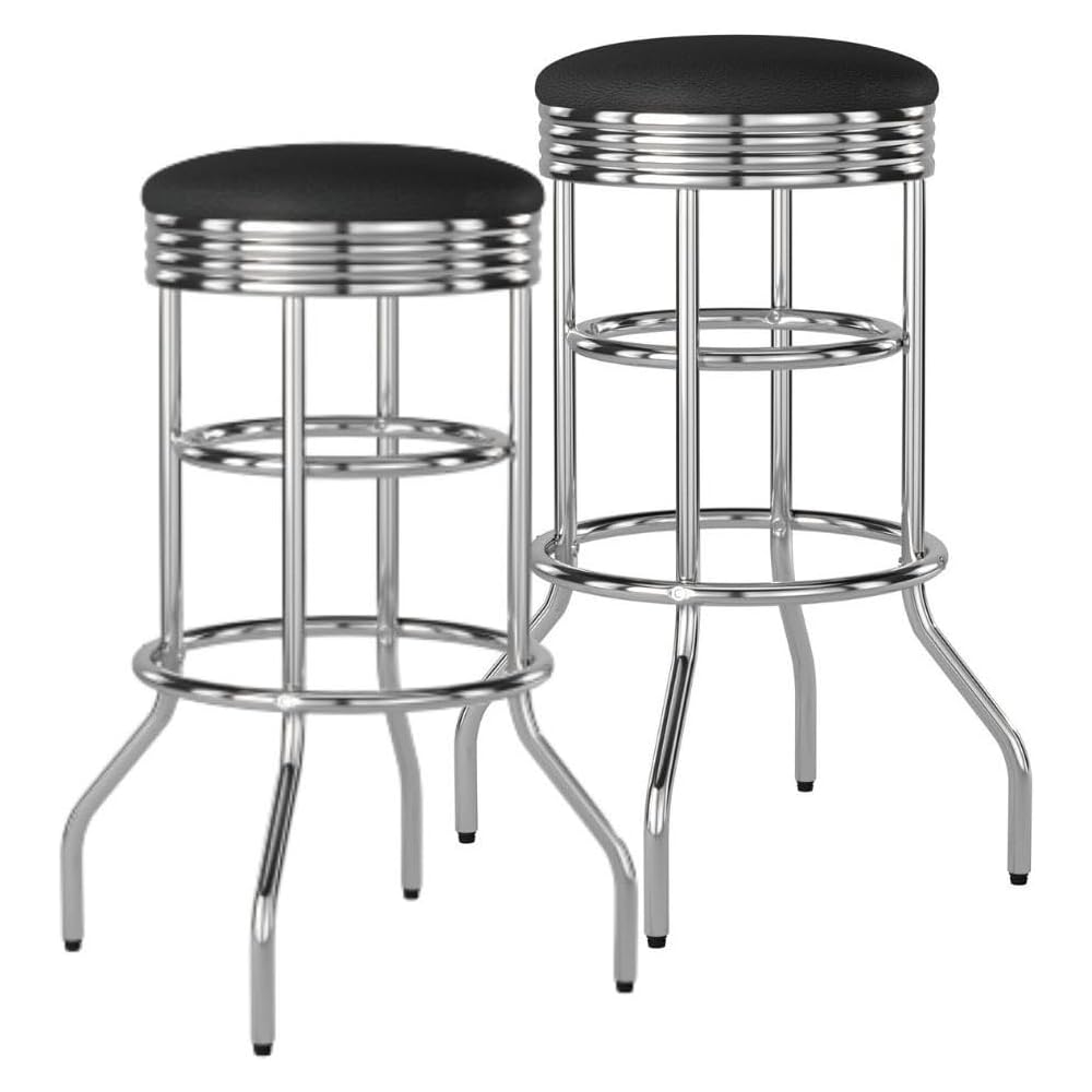 TRINITY Heavy Duty 30-Inch Backless Swivel Bar Stool for Kitchen, Garage, or Workshop, Chrome Finish with Faux Leather Seat, 2 Pack, Black : Home & Kitchen