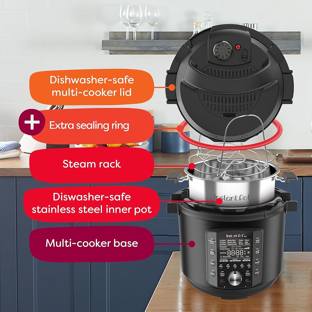 Instant Pot Pro (8 QT) 10-in-1 Pressure Cooker, Slow Cooker, Rice/Grain Cooker, Steamer, Sauté, Sous Vide, Yogurt Maker, Sterilizer, and Warmer, Includes App With Over 800 Recipes, Black: Home & Kitchen