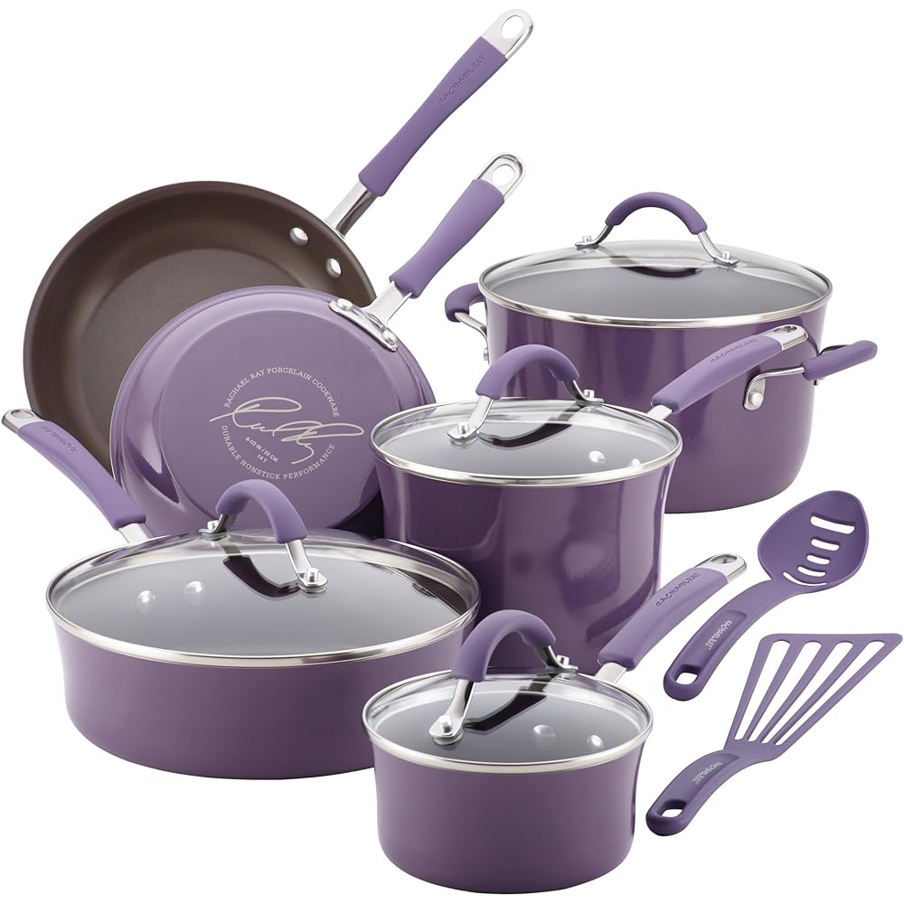 Rachael Ray Cucina Nonstick Cookware Pots and Pans Set, 12 Piece, Lavender Purple: Home & Kitchen