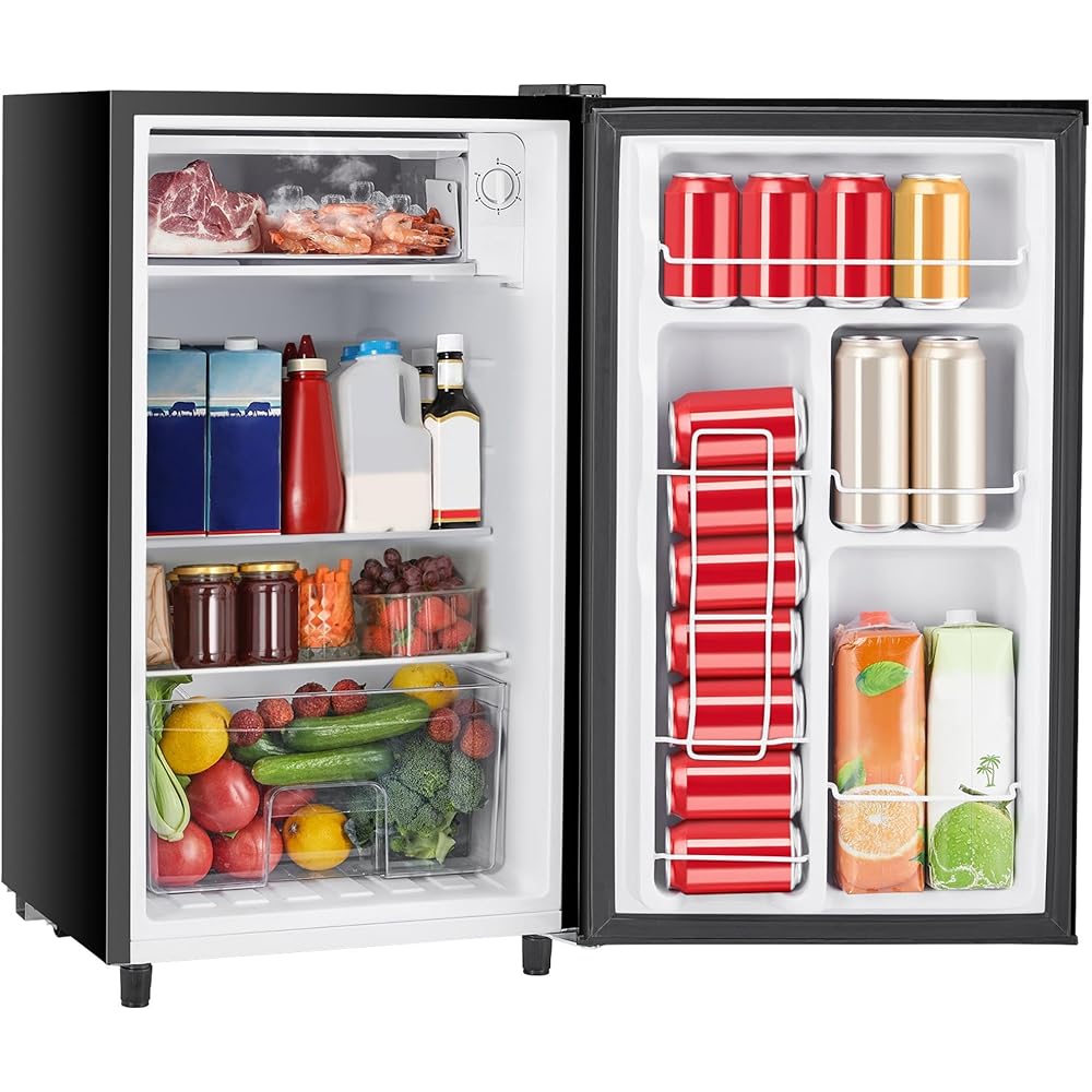 Sweetcrispy 3.2 Cu.Ft Mini Fridge with Freezer Small Refrigerator Single Door Adjustable Thermostat Energy-efficient Low Noise, Compact Fridge for Bedroom, Office, Dorm (Black) : Home & Kitchen