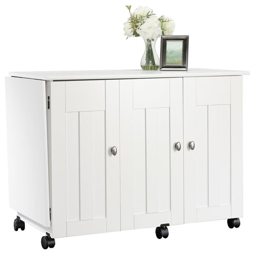 Sauder Folding SewingTable & Craft Cart Storage Cabinet, in Soft White