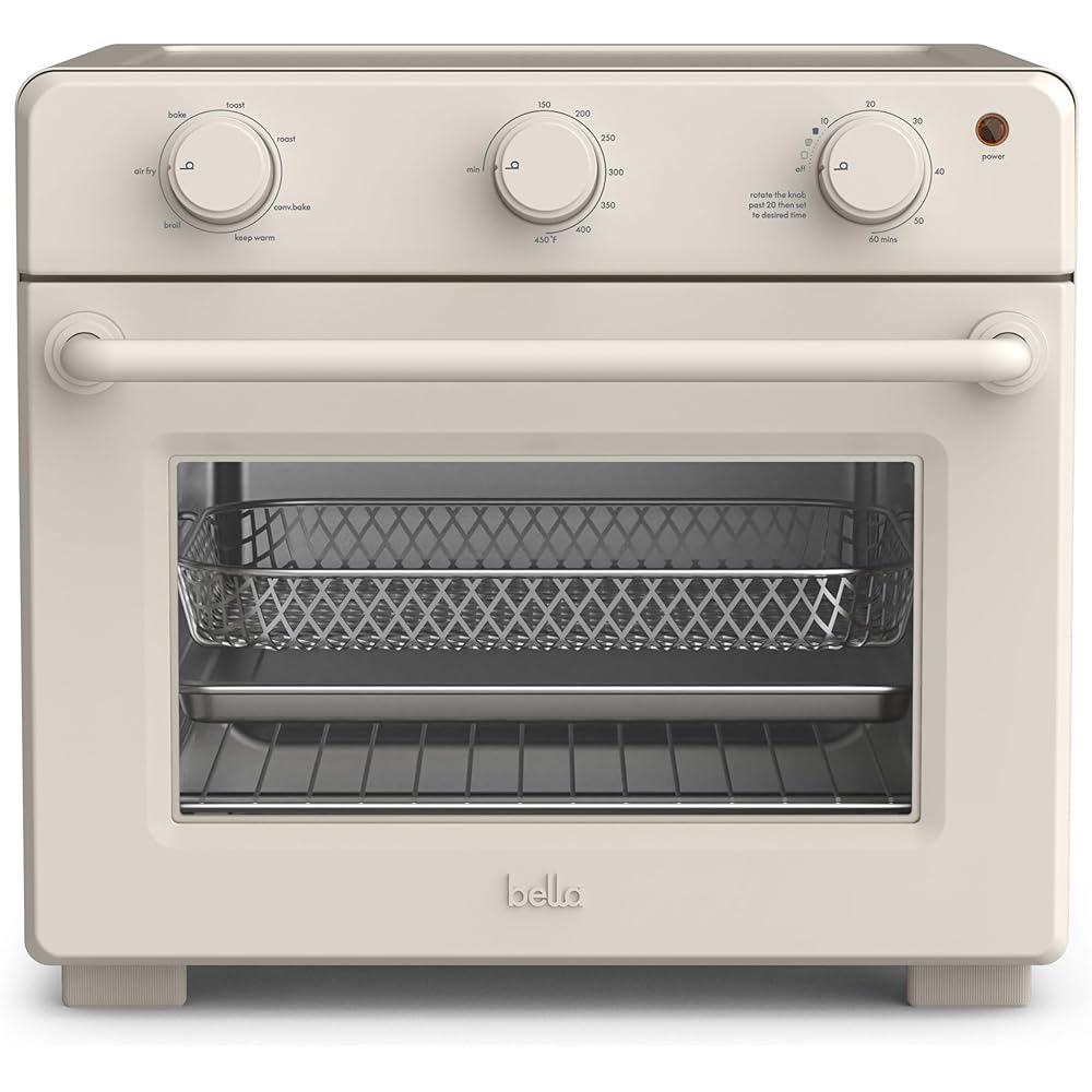 bella Air Fry Toaster Oven, 7 Preset Cooking Options, Dishwasher-Safe EverGood Coated Trays Included, 60-Minute Auto Shutoff w Audible Timer, Power Indicator Light, 1700 Watt, Oatmilk: Home & Kitchen