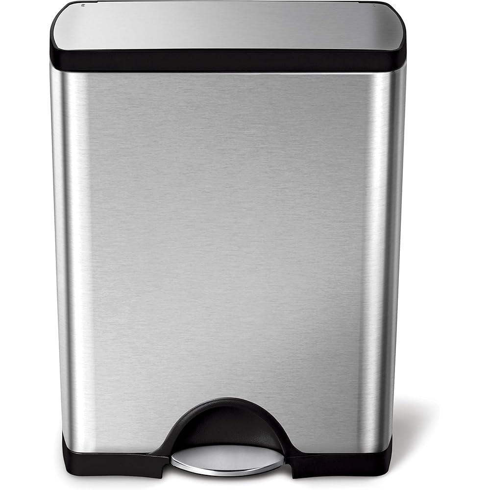 simplehuman 50 Liter / 13.0 Gallon Rectangular Kitchen Step Trash Can, Brushed Stainless Steel : Home & Kitchen