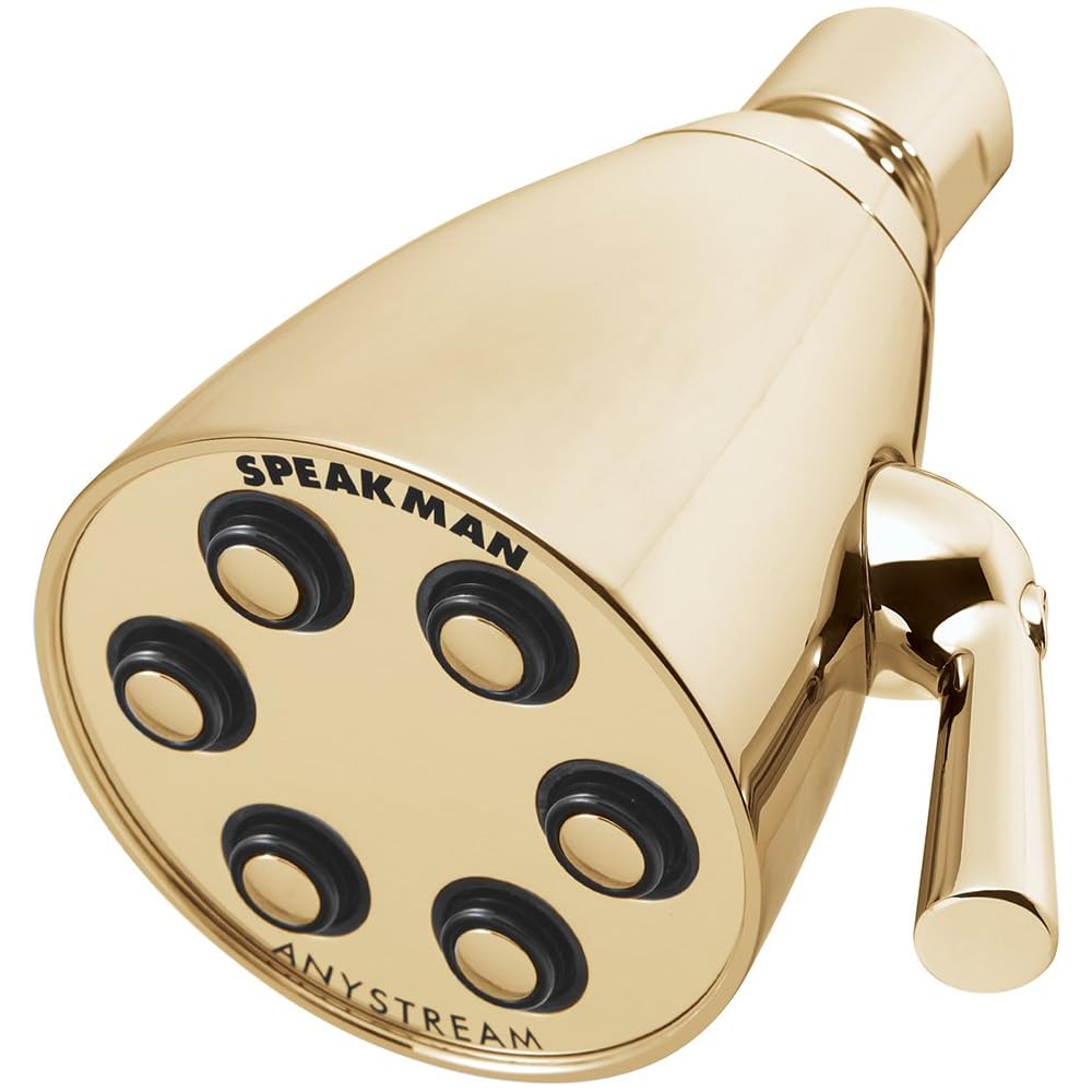 Speakman S-2252-PB Signature Brass Icon Anystream High Pressure Adjustable Shower Head, Polished Brass, 2.5 GPM - Fixed Showerheads -