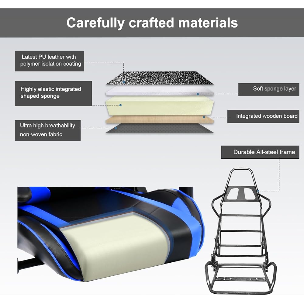 GTRACING Gaming Chair with Speakers Bluetooth Music Video Game Chair Audio Ergonomic Design Heavy Duty Office Computer Desk Chair（Blue） : Home & Kitchen