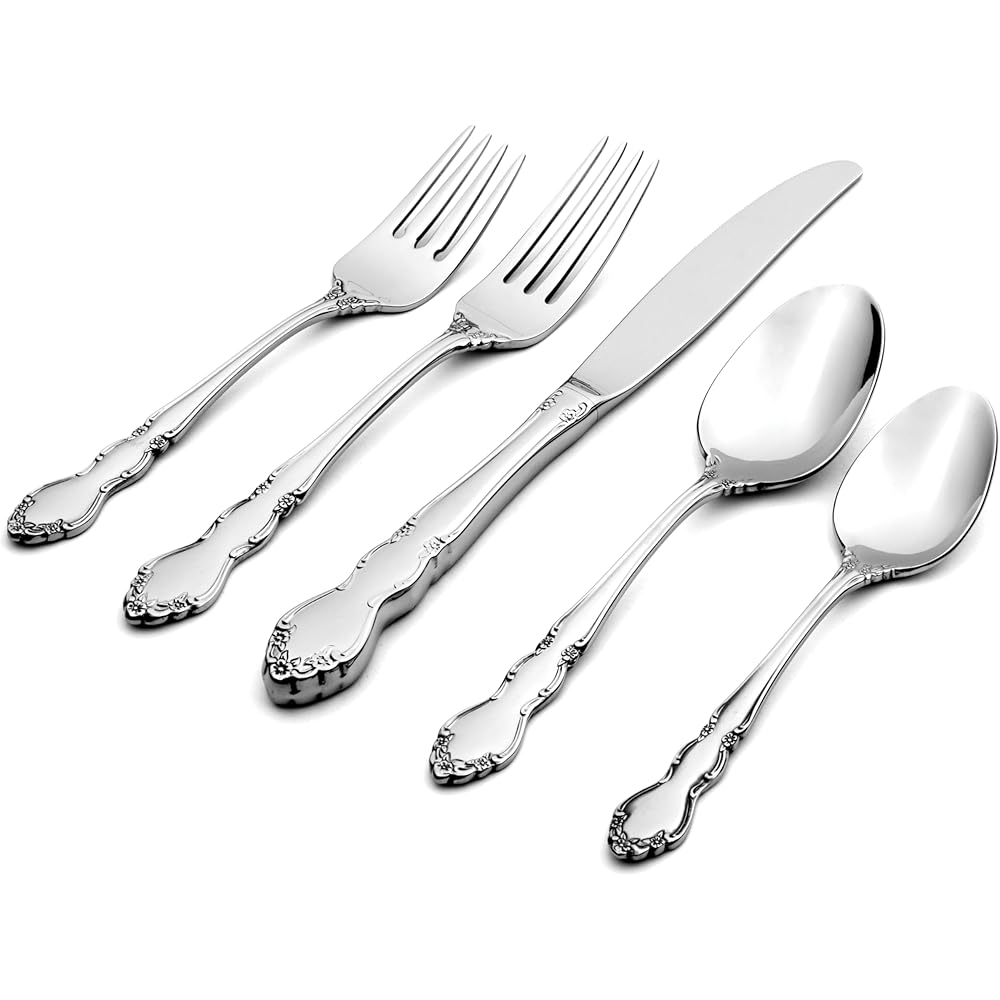 ONEIDA Silverware Set, Dover 45-Piece Fine Flatware Set, Service For 8, 18/10 Stainless Steel, Mirror Finish, Knives Spoons and Forks set, Dishwasher Safe, Serving Utensils Set, (Silver, 45 Pieces) : Home & Kitchen