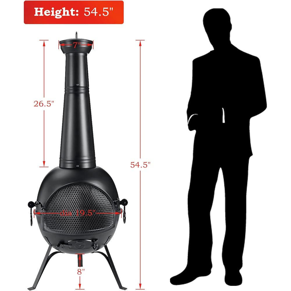 : SINGLYFIRE Prairie Fire Outdoor Chiminea Fireplace Deck or Patio Backyard Wooden Fire Pit with Chiminea Cover Rust-Free Iron Black : Patio, Lawn & Garden