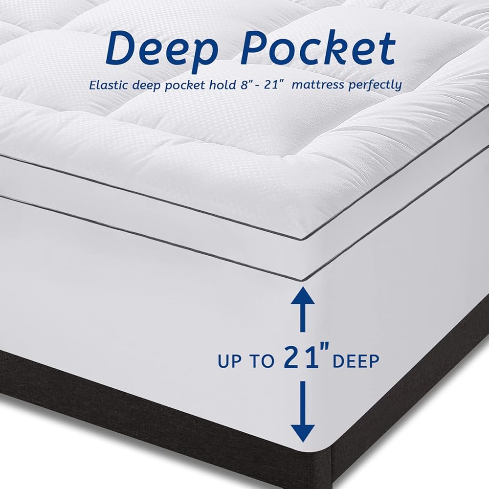 Twin XL Mattress Topper for Back Pain, Cooling Extra Thick Mattress Pad Cover with 8-21 inch Deep Pocket, Plush Pillow Top Mattress Topper Overfilled with Down Alternative, Twin Extra Long, White : Home & Kitchen