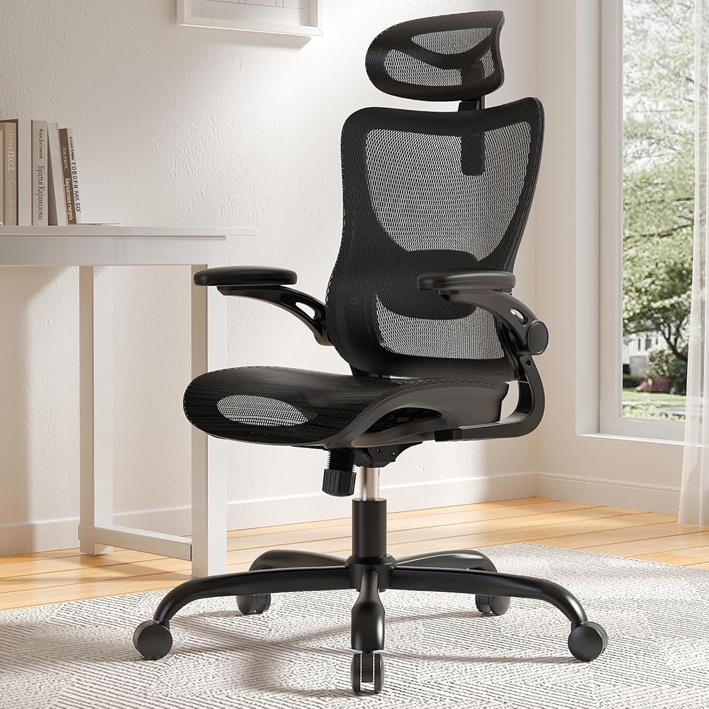 Marsail Ergonomic Mesh Office Chair High Back Home Office Desk Chair with Adaptive Lumbar Support, 2D Headrest, 3D Flip-Up Armrests, Height Adjustable and Rocking Tilt for Home Office and Gaming : Home & Kitchen