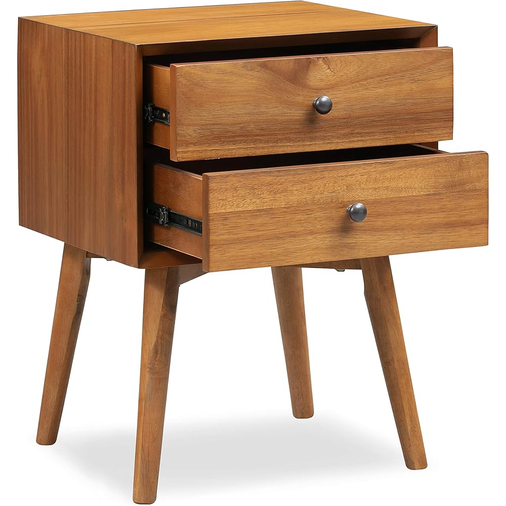 Edgemod Mid-Century Modern Nightstand – Solid Wood Bedside Table with 2 Drawers, Acorn Walnut Finish, 23.5