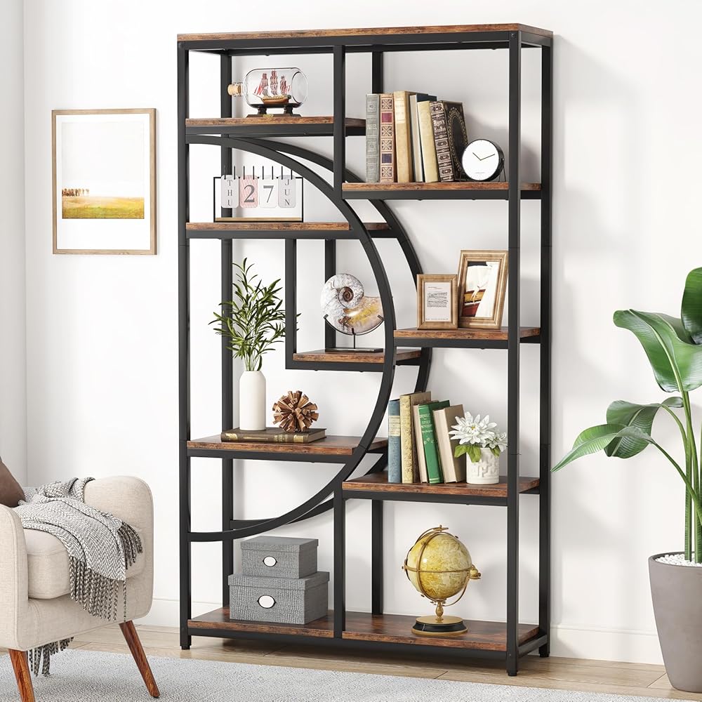Tribesigns Bookshelf, Industrial 5 Tier Etagere Bookcase, Freestanding Tall Bookshelves Display Shelf Storage Organizer with 9-Open Storage Shelf for Living Room, Bedroom : Home & Kitchen