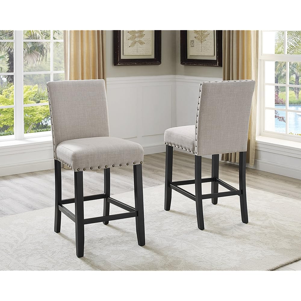 Biony Tan Fabric Counter Height Stools with Nailhead Trim, Set of 2 : Home & Kitchen
