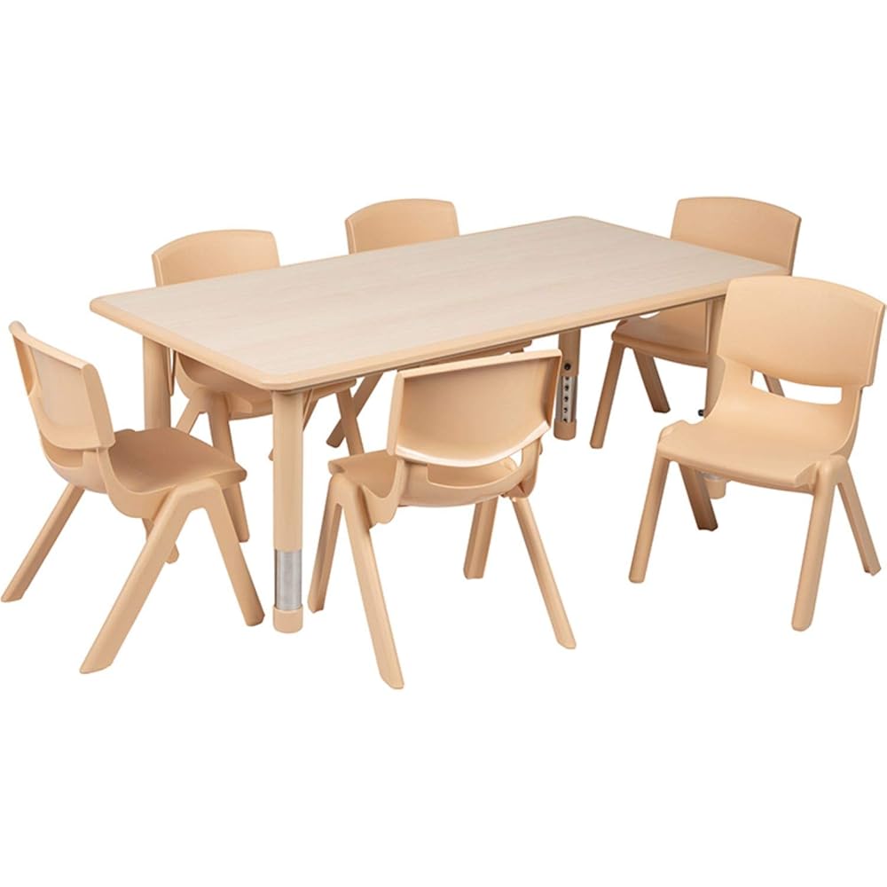 Flash Furniture Emmy Adjustable Classroom Activity Table with 6 Stackable Chairs, Plastic Activity Table for Kids, 23.625
