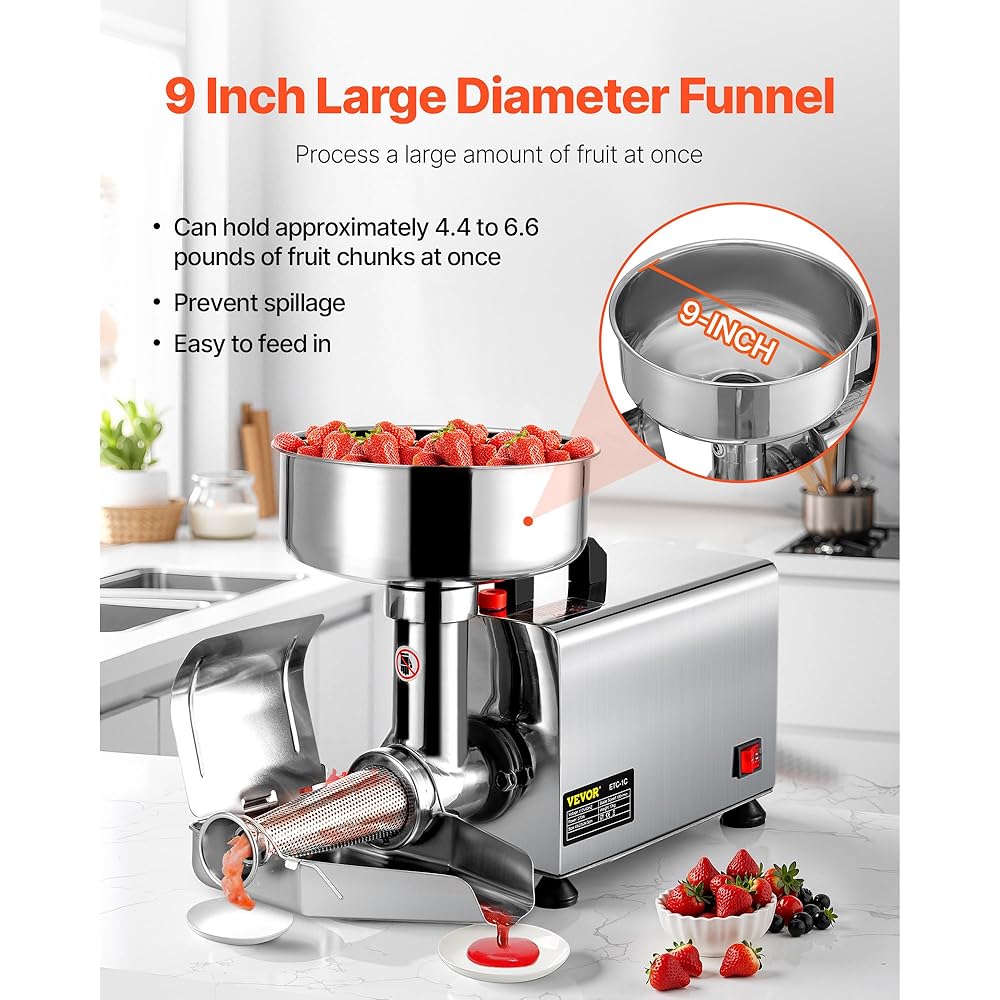VBENLEM 110V Electric Tomato Strainer 370W Commercial Grade Tomato Milling Machine Stainless Steel Tomato Press and Strainer 90-160 Kg/H Pure Copper Motor Food Strainer and Sauce Maker: Home & Kitchen