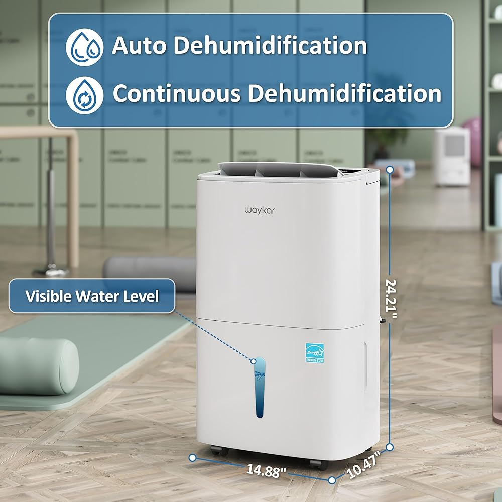 - Waykar 150 Pints Energy Star Dehumidifier with Pump for Spaces up to 7,000 Sq. Ft at Commercial and Industrial Large Room, Warehouse, Home, Basement, Bedroom with Drain Hose, Auto Defrost, Self-Drying