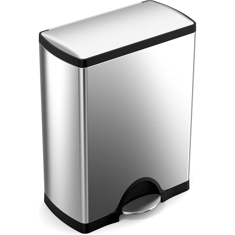 simplehuman 50 Liter / 13.0 Gallon Rectangular Kitchen Step Trash Can, Brushed Stainless Steel : Home & Kitchen