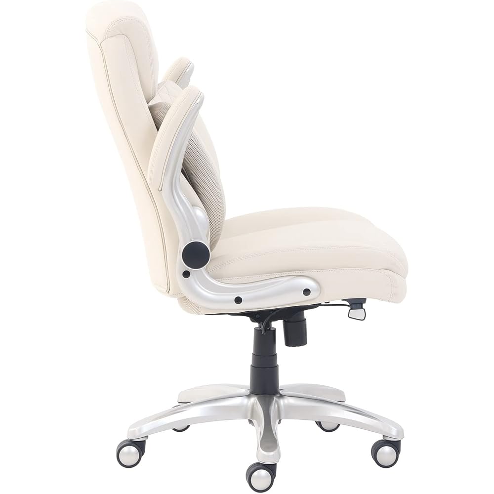 Amazon Basics Ergonomic Executive Office Desk Chair with Lumbar Support, Flip-up Armrests, Adjustable Height, Cream Leather : Office Products